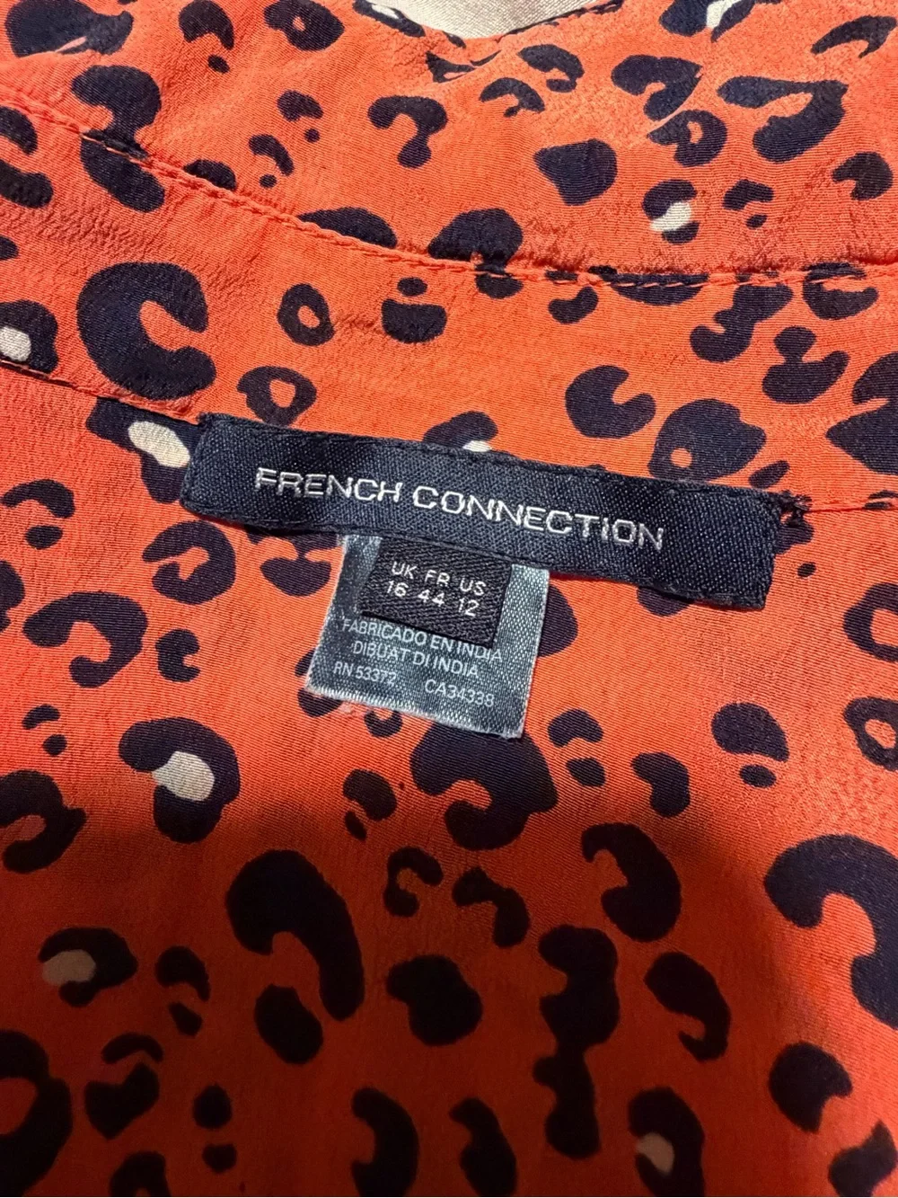 French Connection Coral Leopard Print Shirt Dress — Size 12
